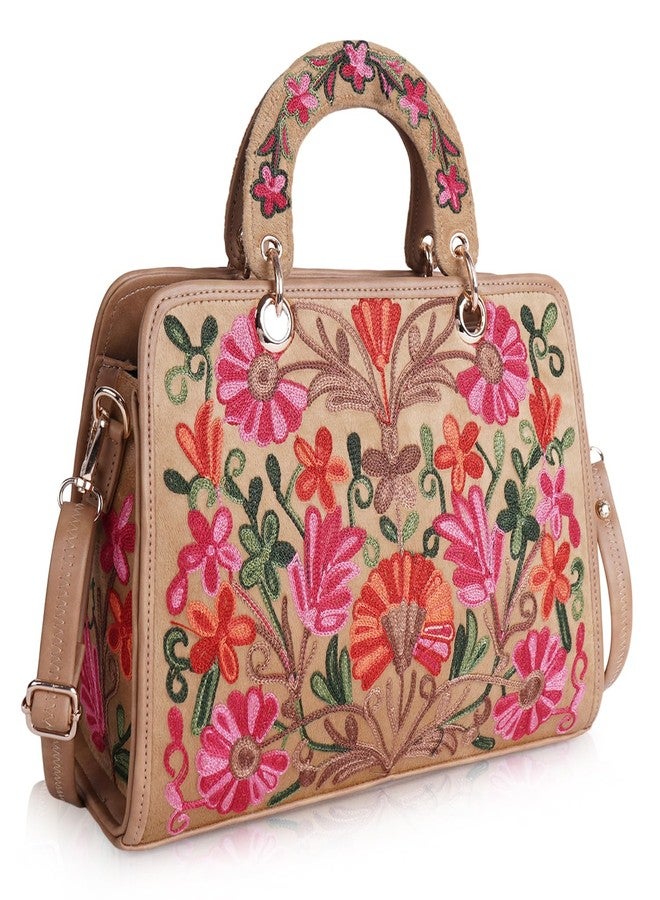 EVEDA Synthetic Leather Classy Gorgeous Embroidered Stylish Design Crossbody Shoulder Women Handbag With Embroidered Handle - Image 1